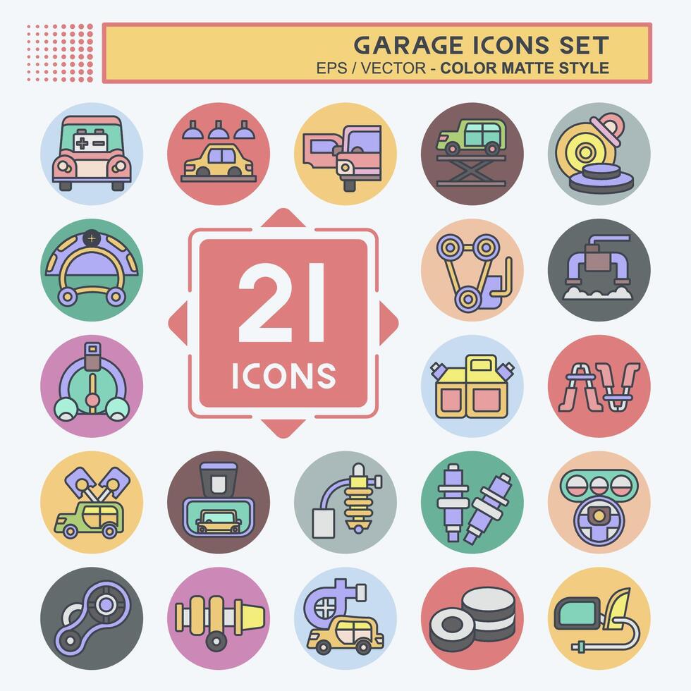 Icon Set Garage. related to Automotive symbol. color mate style. simple design editable. simple illustration Stock Free