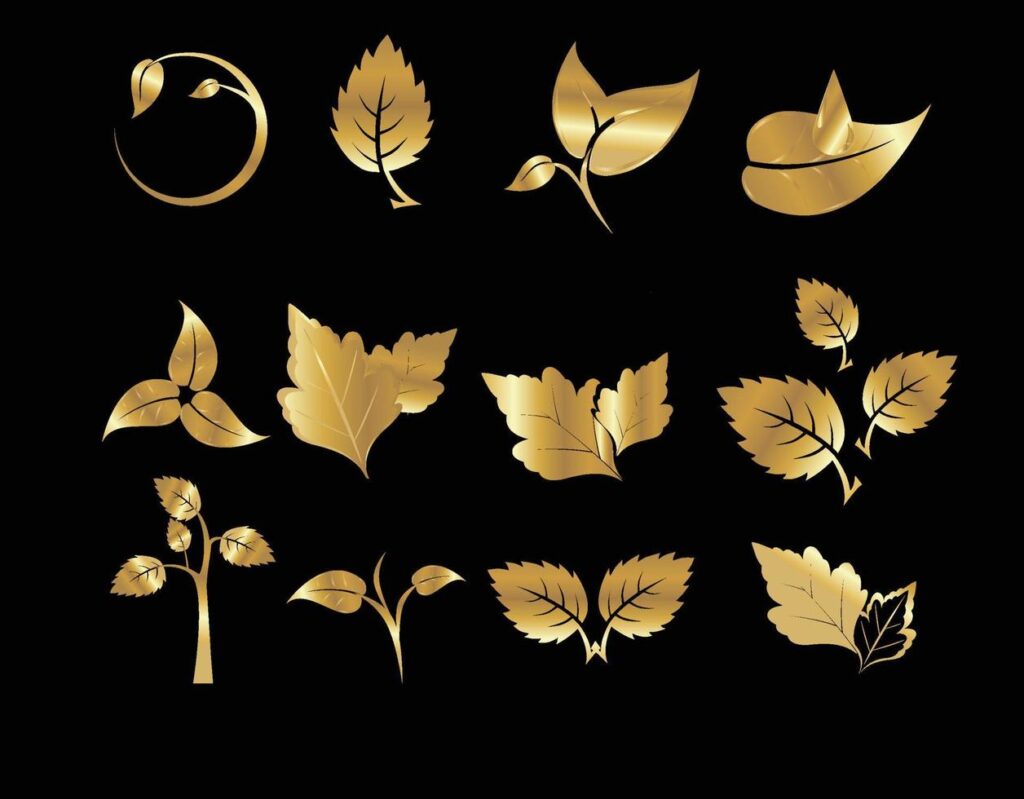 Vector icon set gold foil leaves Stock Free