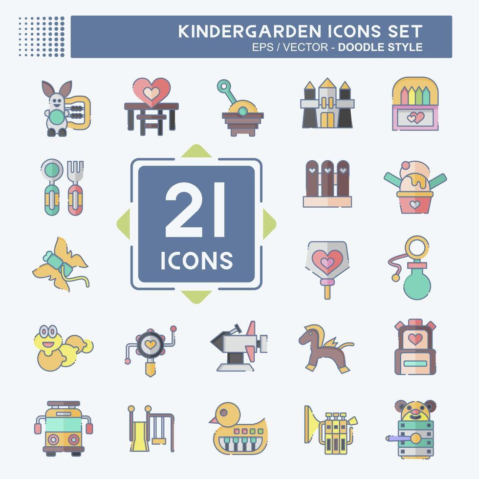 Icon Set Kindergarten. related to Holiday symbol. doodle style. simple design editable. simple illustration Stock Free