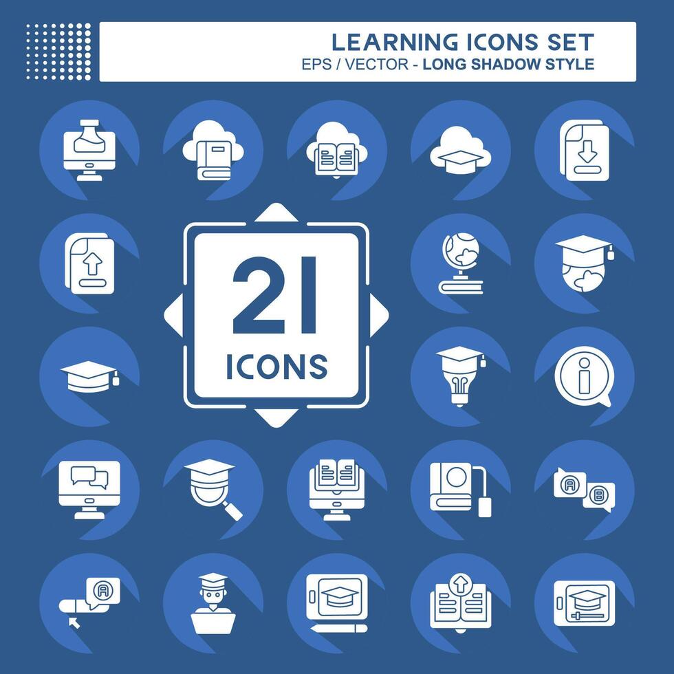 Icon Set Learning. related to Education symbol. long shadow style. simple design illustration Stock Free