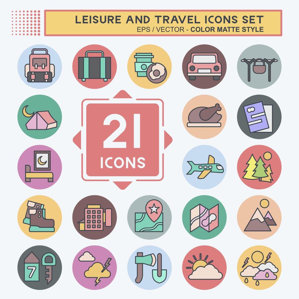 Icon Set Leisure and Travel. related to Holiday symbol. color mate style. simple design illustration. Stock Free