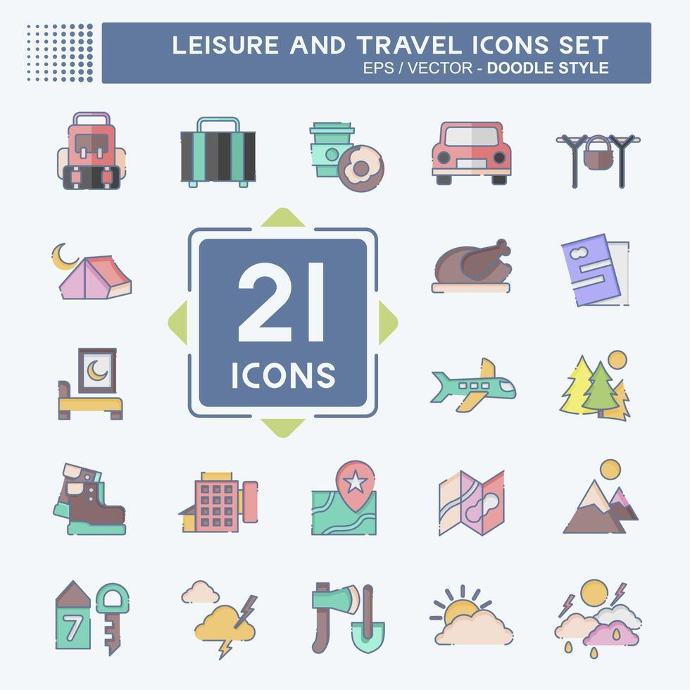 Icon Set Leisure and Travel. related to Holiday symbol. doodle style. simple design illustration. Stock Free