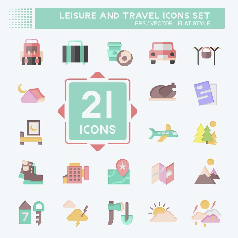 Icon Set Leisure and Travel. related to Holiday symbol. flat style. simple design illustration. Stock Free