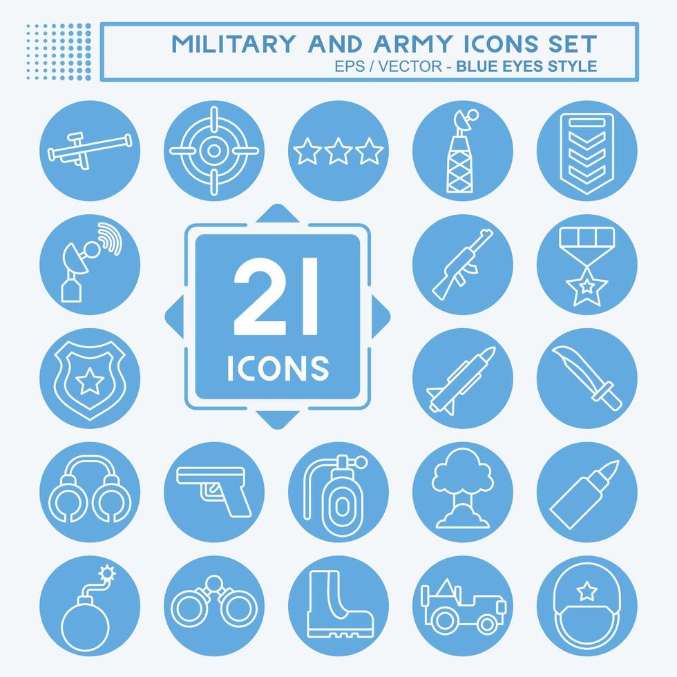 Icon Set Military And Army. related to War symbol. blue eyes style. simple design illustration Stock Free