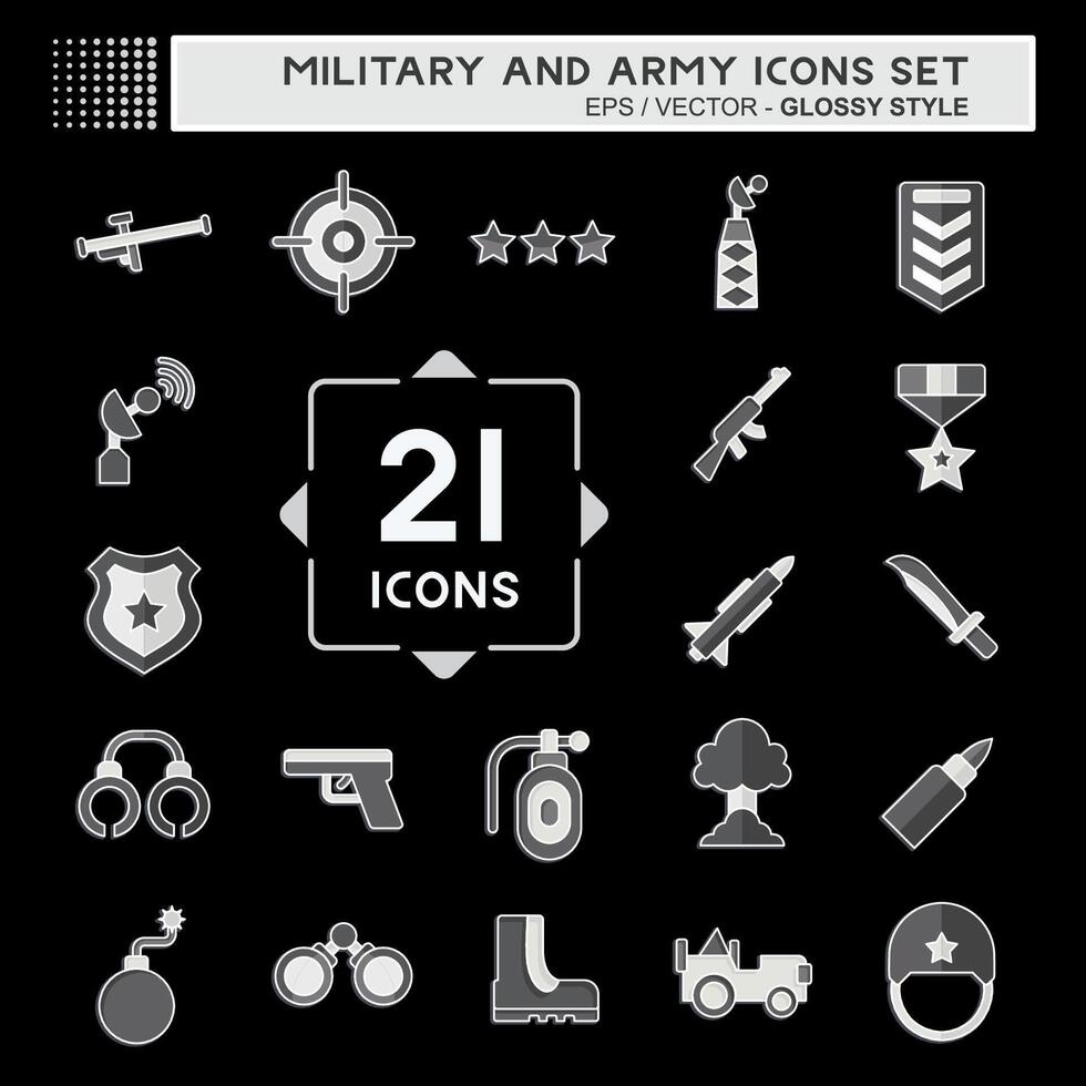 Icon Set Military And Army. related to War symbol. glossy style. simple design illustration Stock Free