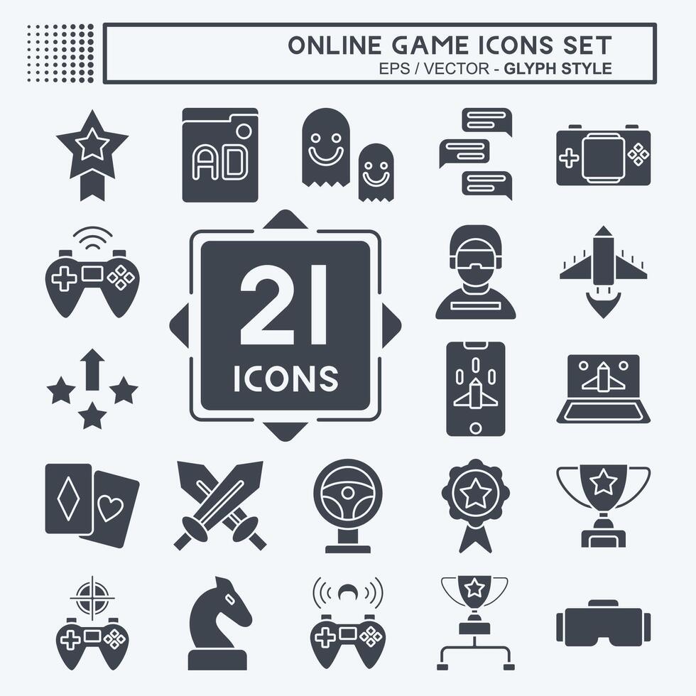 Icon Set Online Game. related to Hobby symbol. glyph style. simple design illustration Stock Free