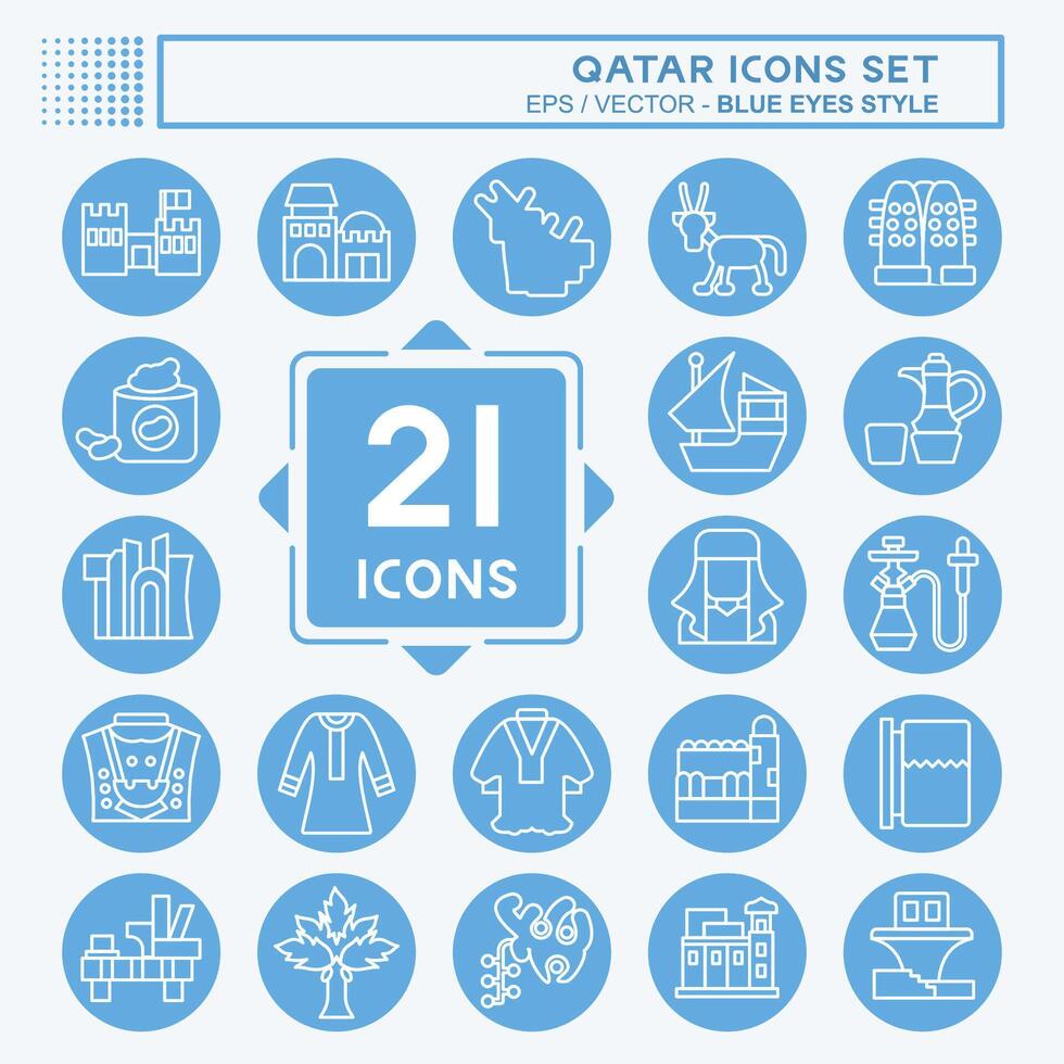 Icon Set Qatar. related to Holiday symbol. blue eyes style. simple design illustration. Stock Free