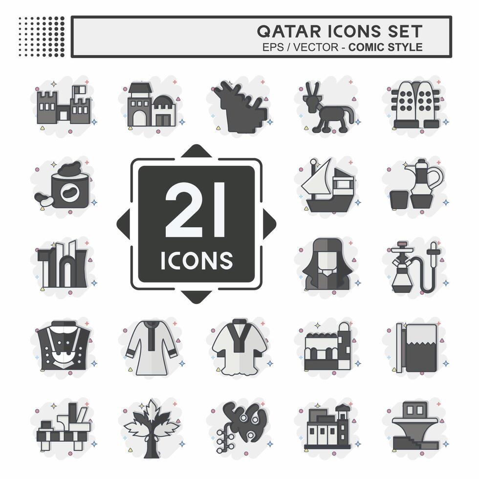 Icon Set Qatar. related to Holiday symbol. comic style. simple design illustration. Stock Free