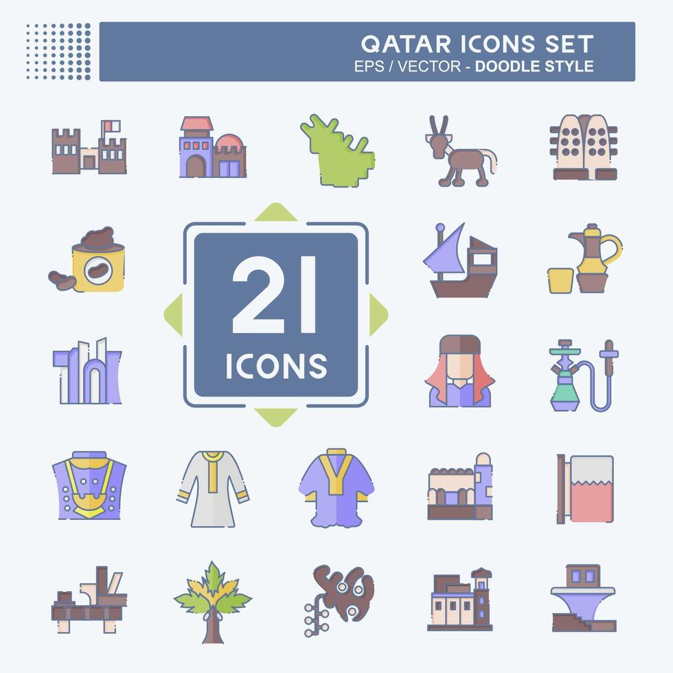 Icon Set Qatar. related to Holiday symbol. doodle style. simple design illustration. Stock Free