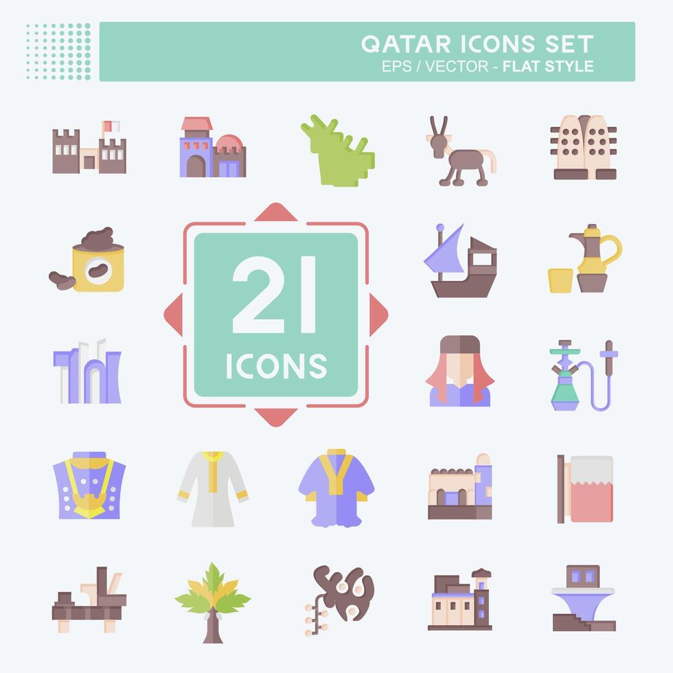 Icon Set Qatar. related to Holiday symbol. flat style. simple design illustration. Stock Free