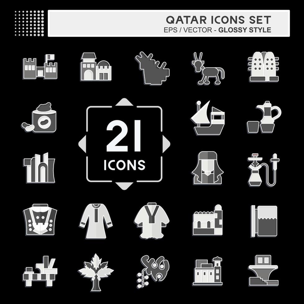 Icon Set Qatar. related to Holiday symbol. glossy style. simple design illustration. Stock Free