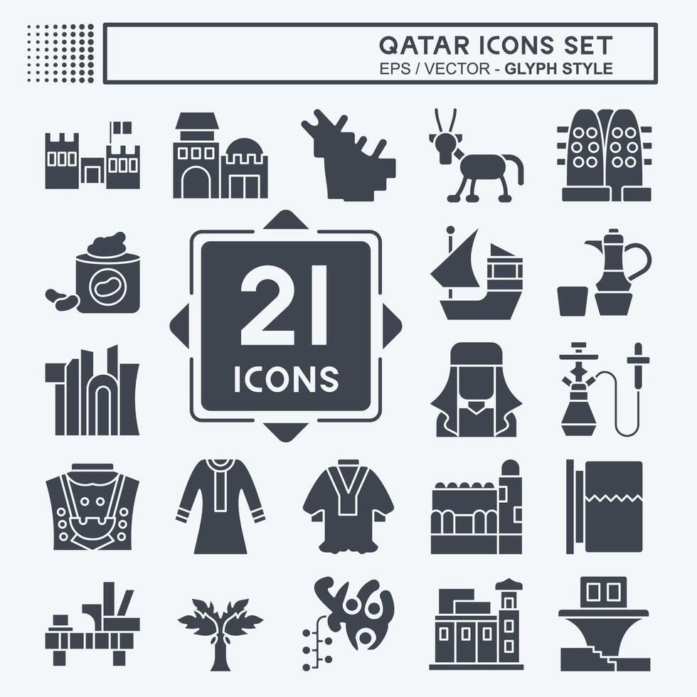 Icon Set Qatar. related to Holiday symbol. glyph style. simple design illustration. Stock Free