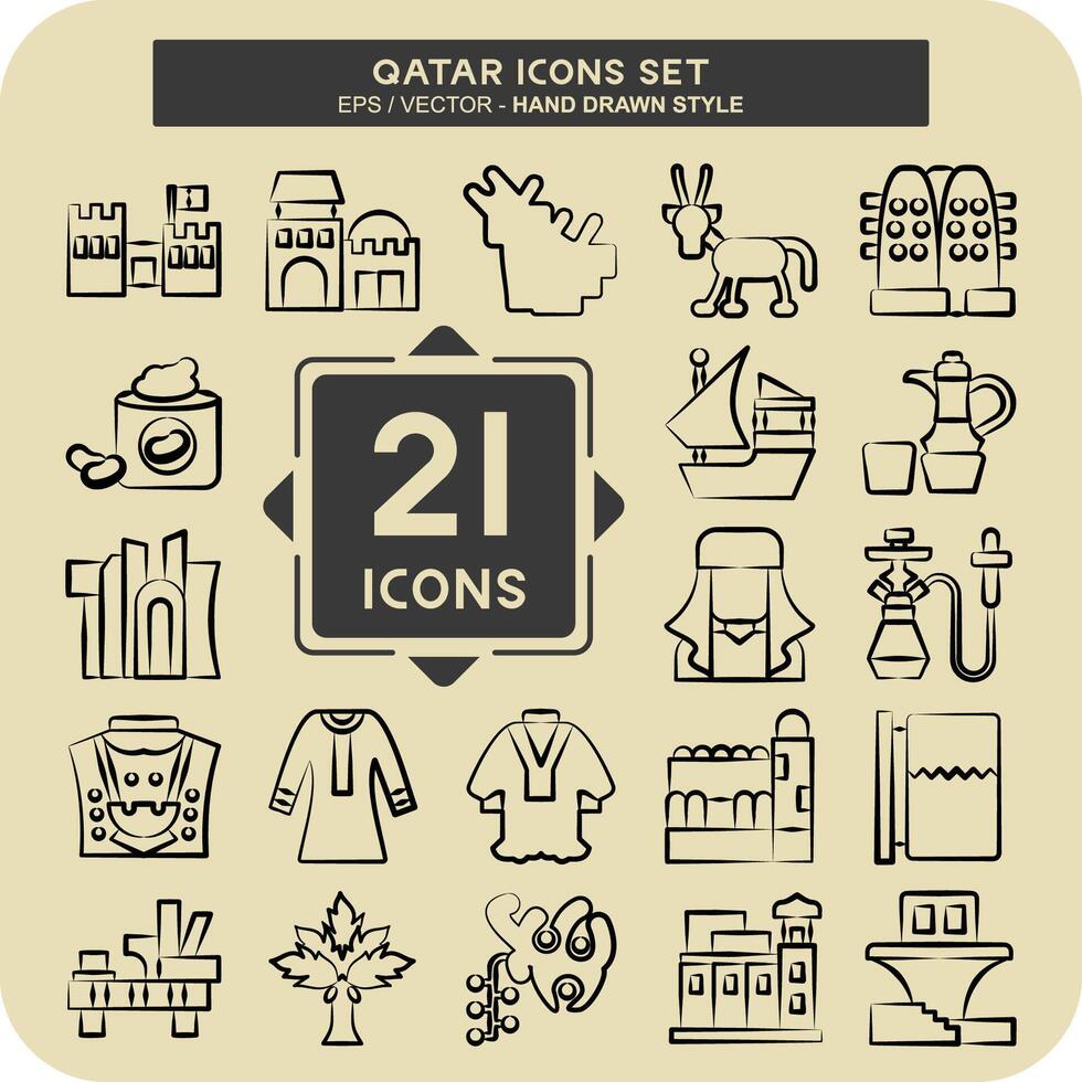 Icon Set Qatar. related to Holiday symbol. hand drawn style. simple design illustration. Stock Free