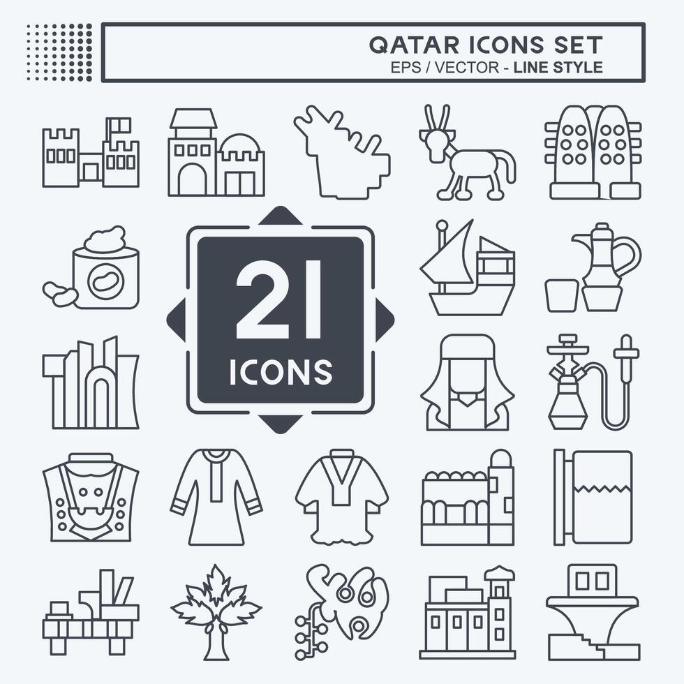 Icon Set Qatar. related to Holiday symbol. line style. simple design illustration. Stock Free