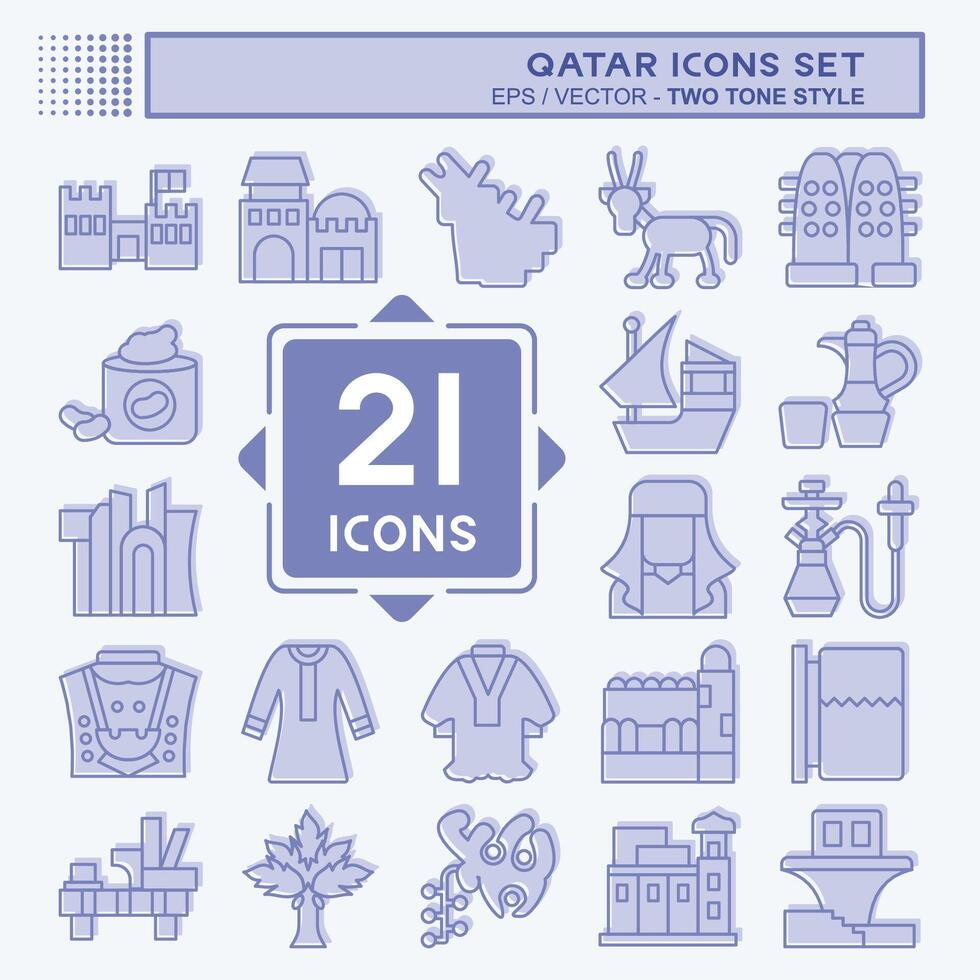 Icon Set Qatar. related to Holiday symbol. two tone style. simple design illustration. Stock Free