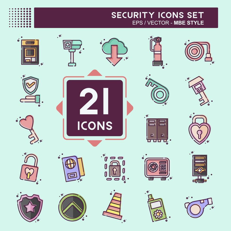 Icon Set Security. related to Technology symbol. MBE style. simple design illustration Stock Free