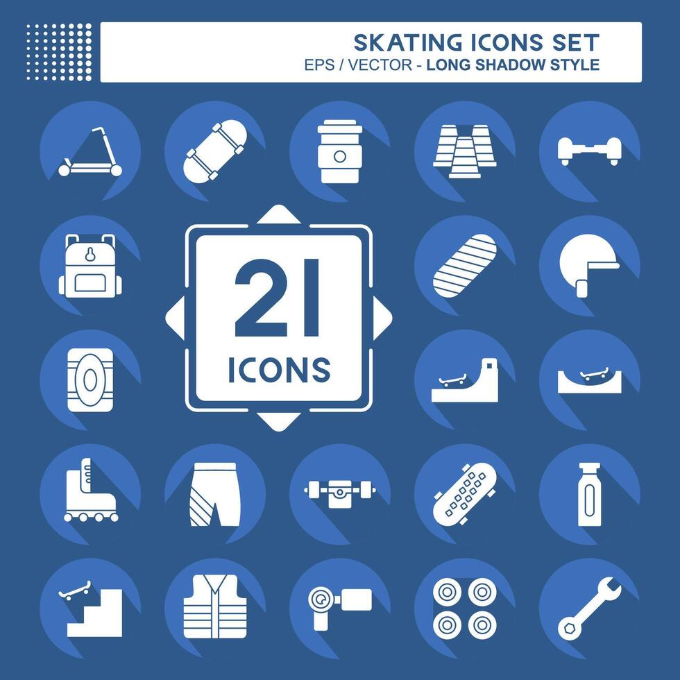 Icon Set Skating. related to Sport symbol. long shadow style. simple design illustration Stock Free