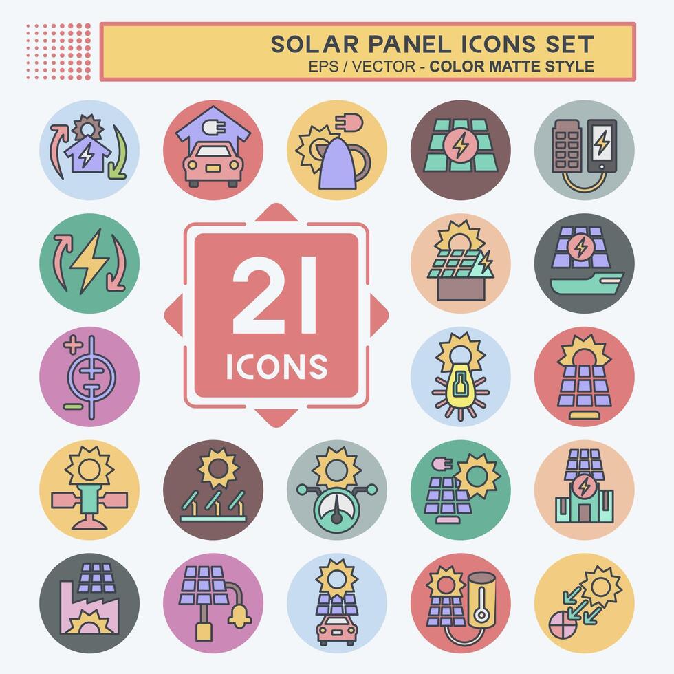 Icon Set Solar Panel. related to Ecology symbol. color mate style. simple design illustration. Stock Free