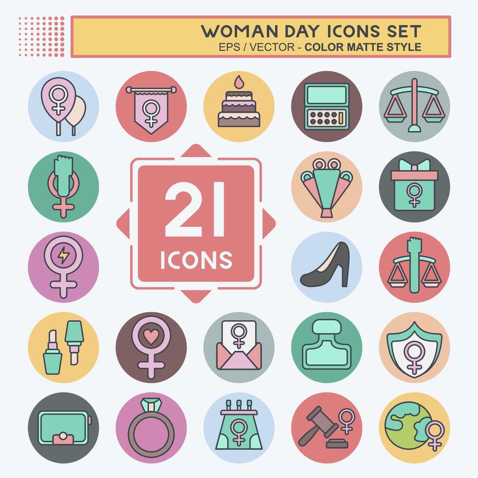 Icon Set Woman Day. related to Women Justice symbol. color mate style. simple design illustration Stock Free