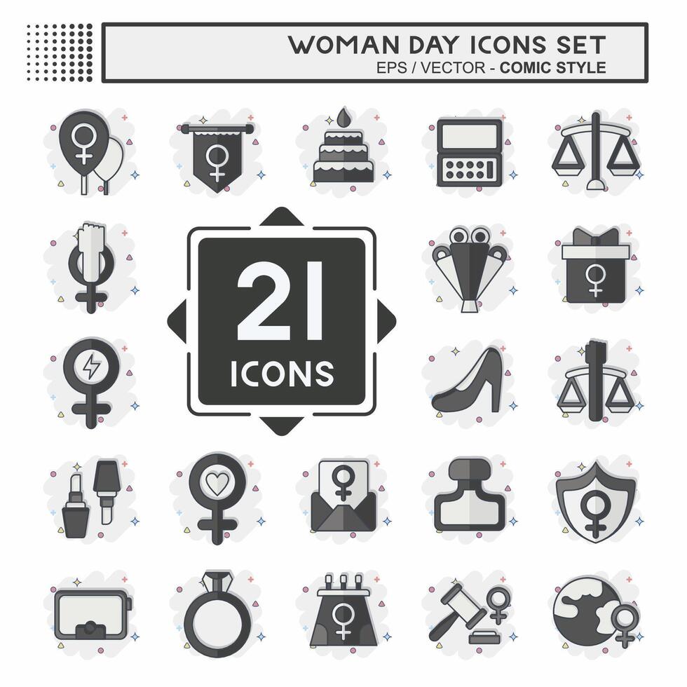 Icon Set Woman Day. related to Women Justice symbol. comic style. simple design illustration Stock Free