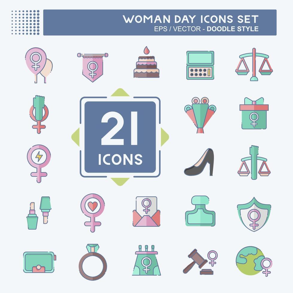 Icon Set Woman Day. related to Women Justice symbol. doodle style. simple design illustration Stock Free