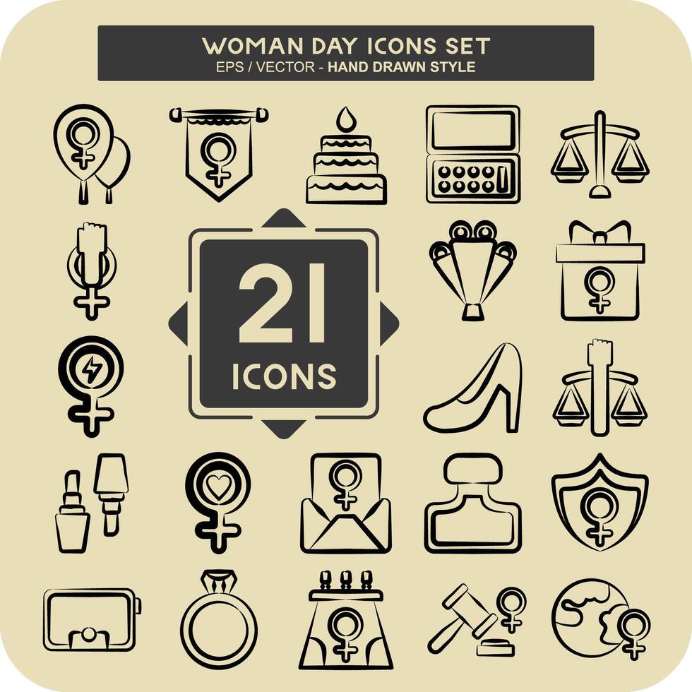 Icon Set Woman Day. related to Women Justice symbol. hand drawn style. simple design illustration Stock Free