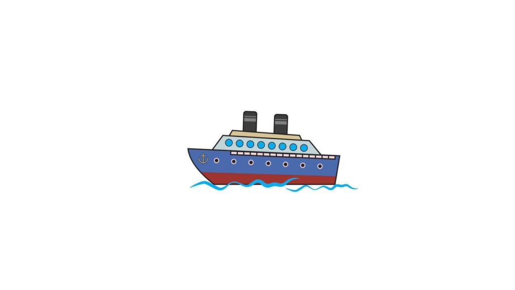 icon ship carrtoon , Nautical Voyage – Illustration of a Classic Ocean Liner suitable for coloring book or logo icon Stock Free