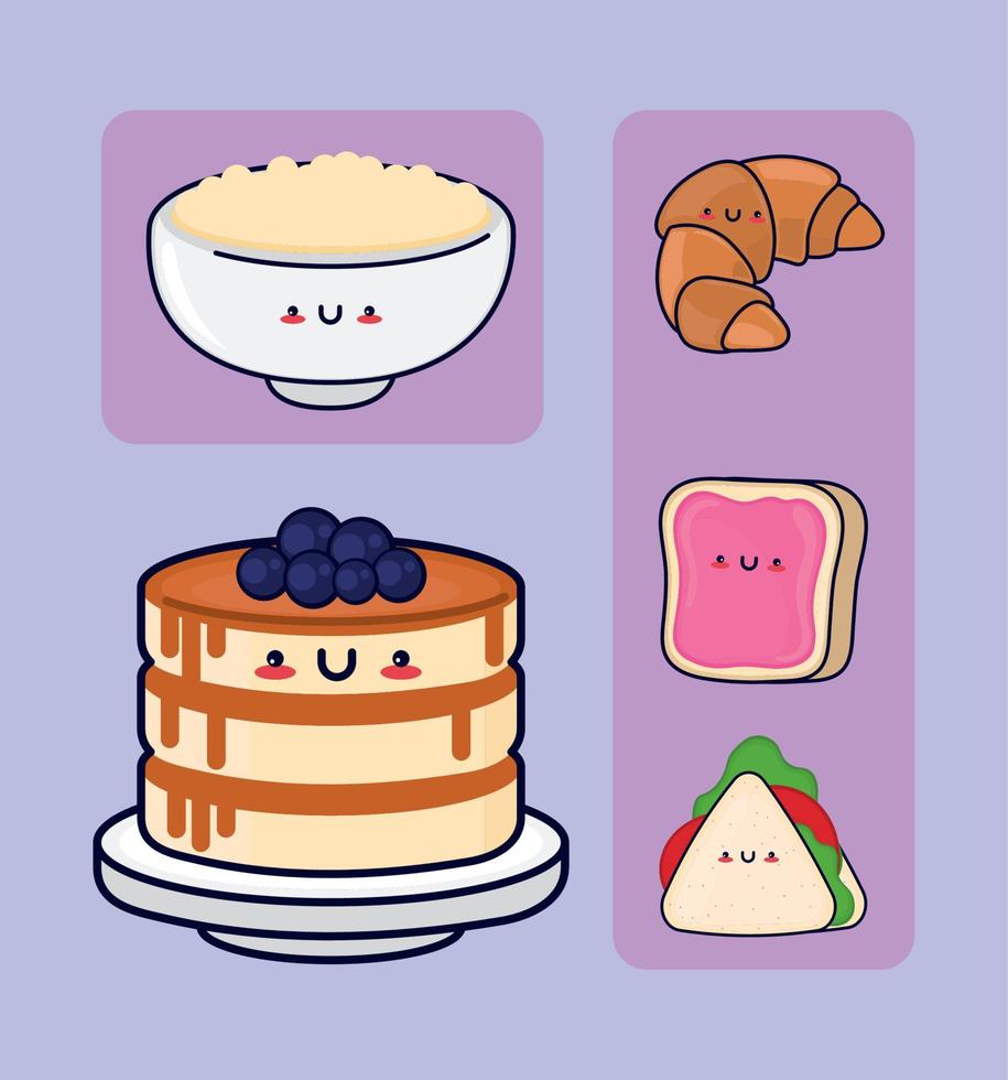 icons collection kawaii food Stock Free