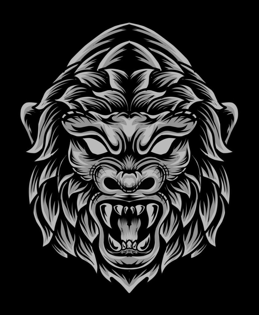 Illustration vector gorilla head on black background Free Vector