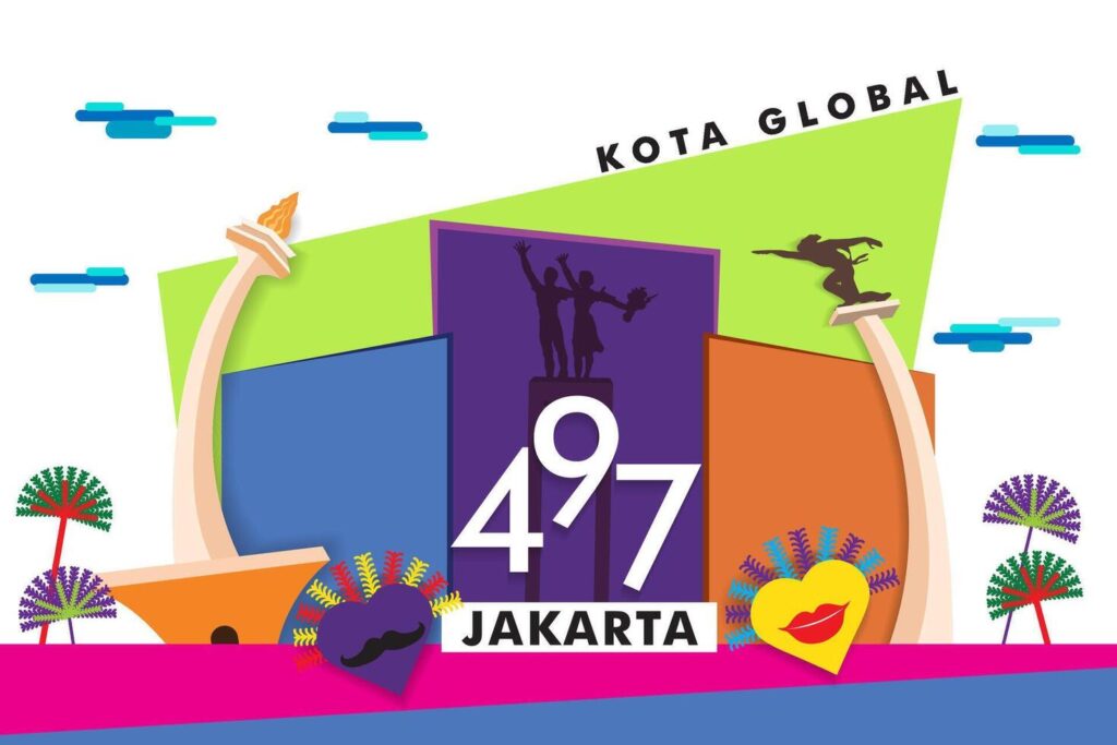 illustration of Jakarta, the 497th anniversary of the global city icon Stock Free