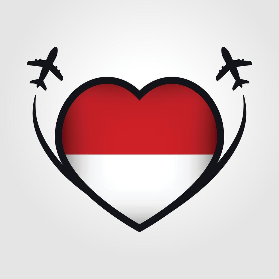 Indonesia Travel Heart Flag With Airplane Icons Stock Free