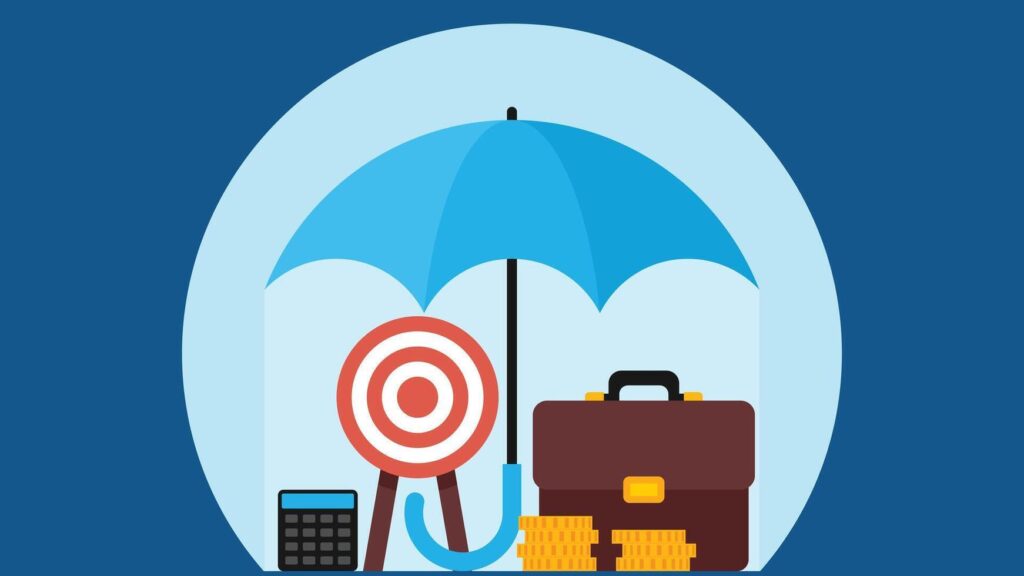 insurance abstract icon with money and briefcase Stock Free