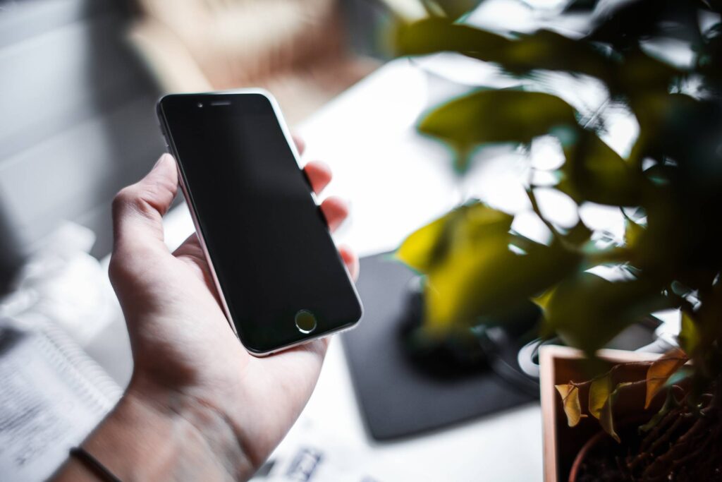 iPhone 6 Space Gray in Green Leaves Free Photo