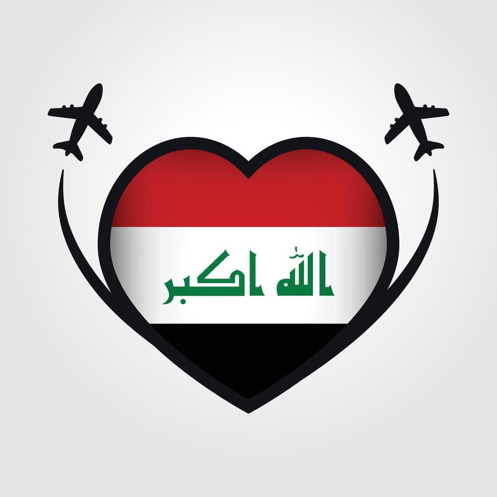 Iraq Travel Heart Flag With Airplane Icons Stock Free