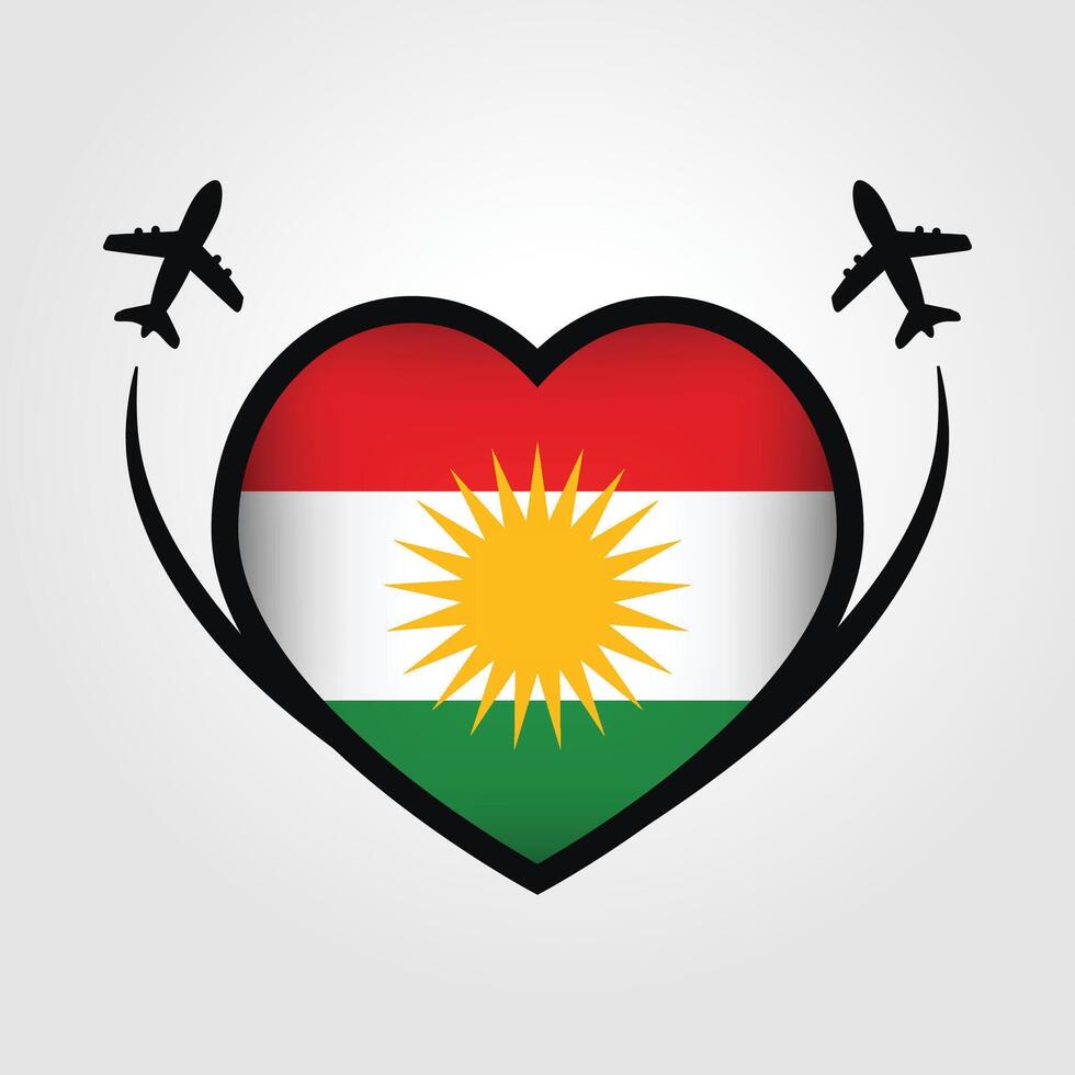 Iraqi Kurdistan Travel Heart Flag With Airplane Icons Stock Free