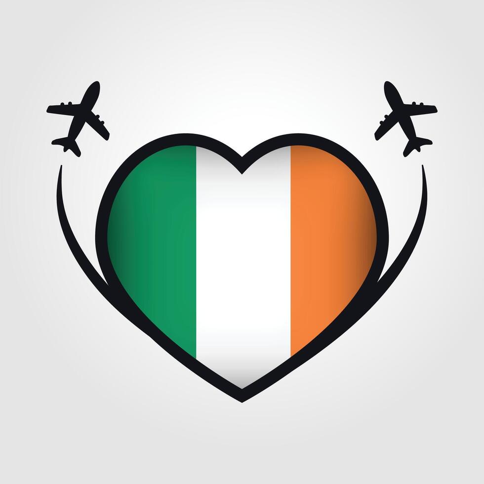 Ireland Travel Heart Flag With Airplane Icons Stock Free