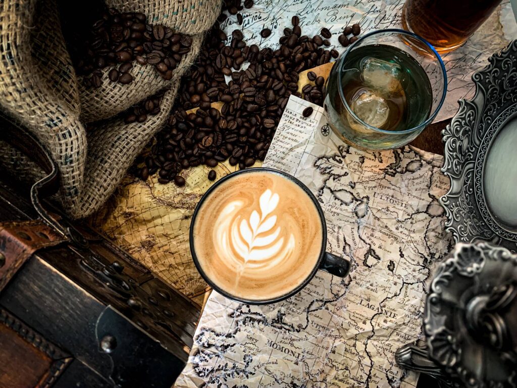 Irish Coffee Latte on Historical Table Free Photo