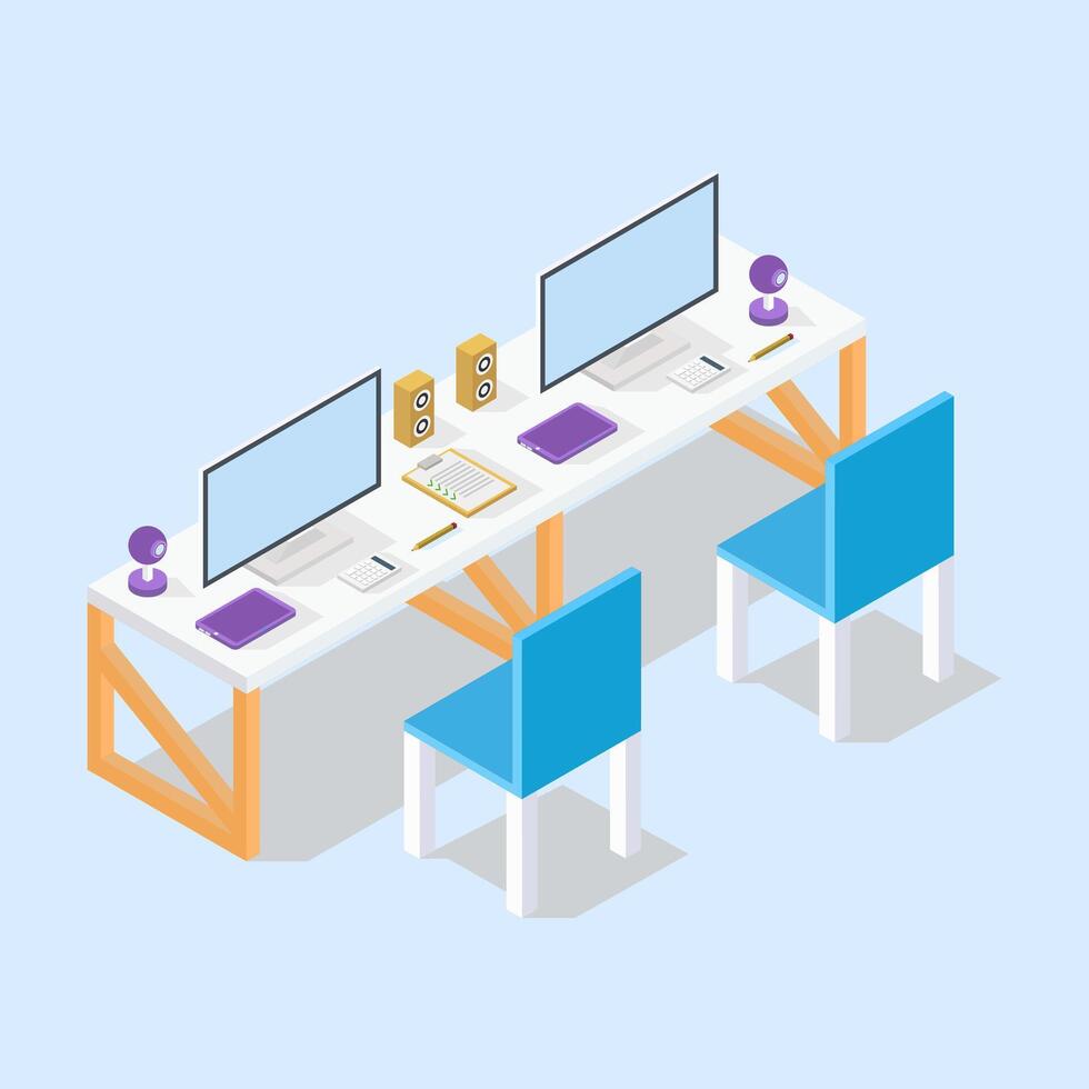 Isometric Office Desk Icon On White Background Stock Free