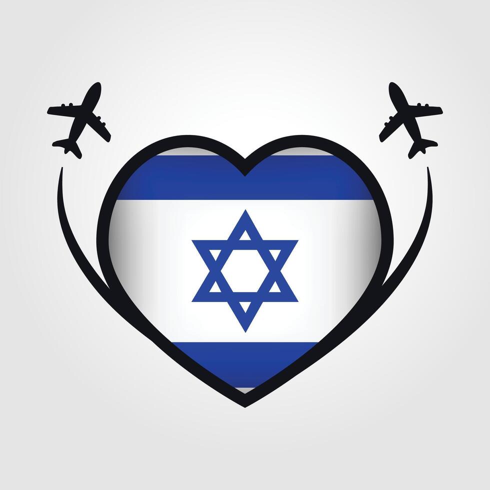 Israel Travel Heart Flag With Airplane Icons Stock Free