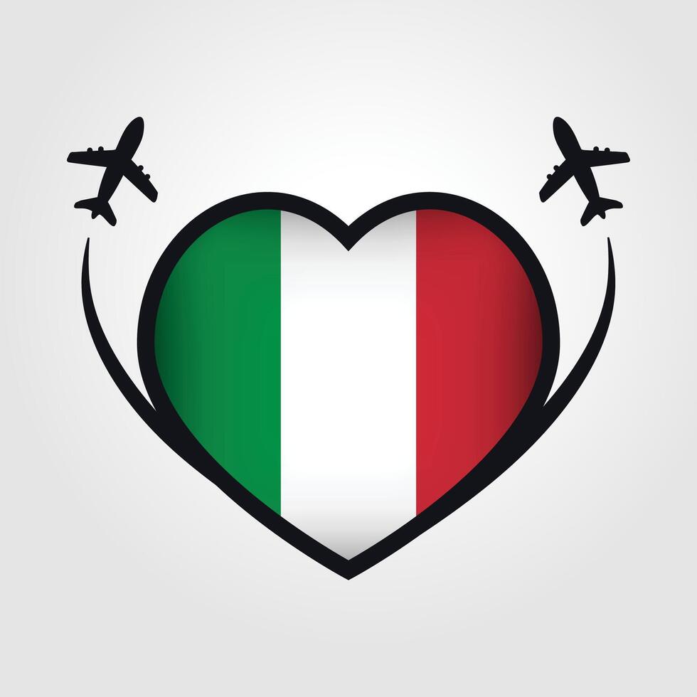 Italy Travel Heart Flag With Airplane Icons Stock Free