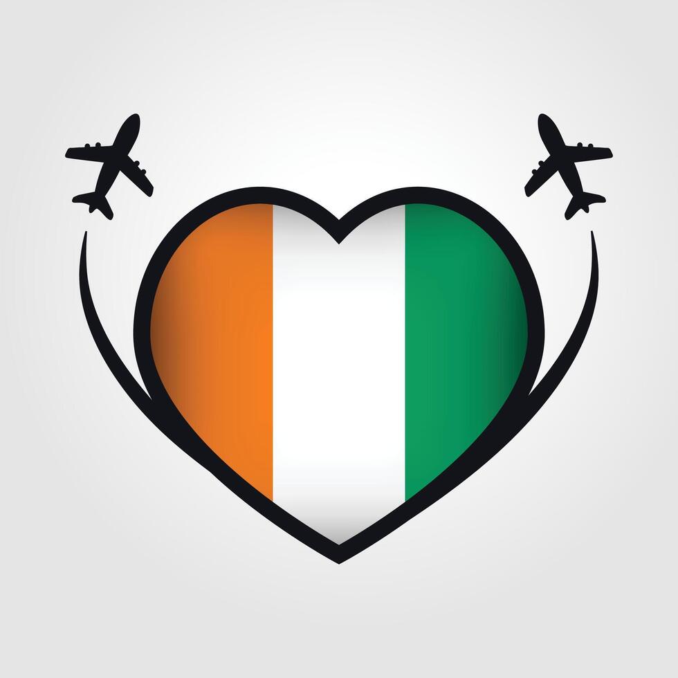 Ivory Coast Travel Heart Flag With Airplane Icons Stock Free