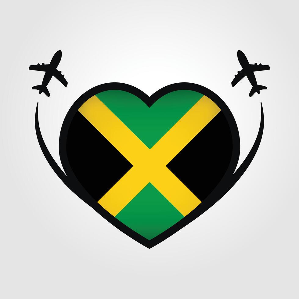 Jamaica Travel Heart Flag With Airplane Icons Stock Free