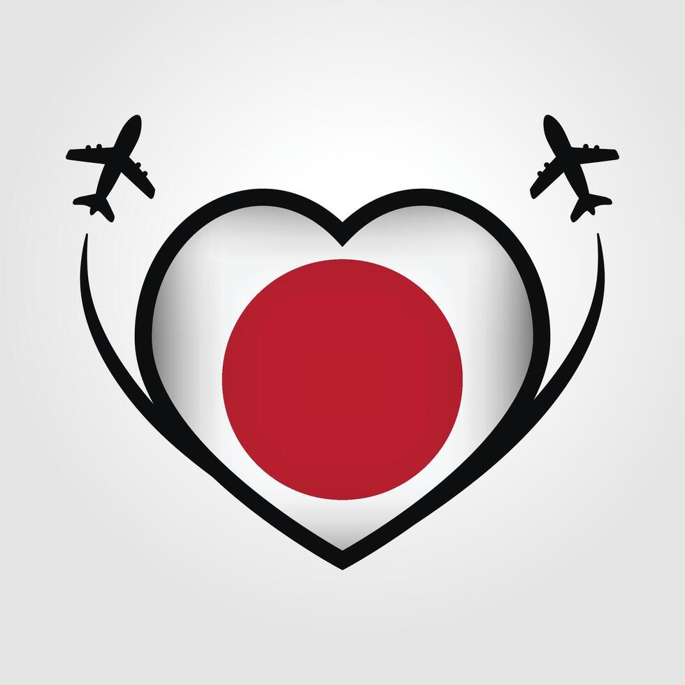 Japan Travel Heart Flag With Airplane Icons Stock Free