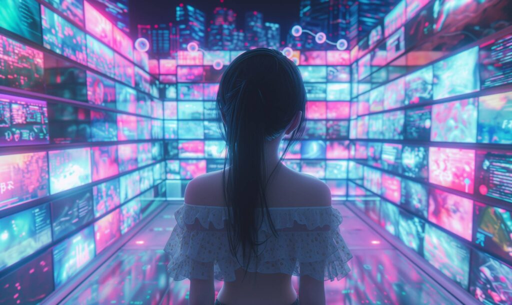 Japanese Manga Girl in Cyberspace Stock Free