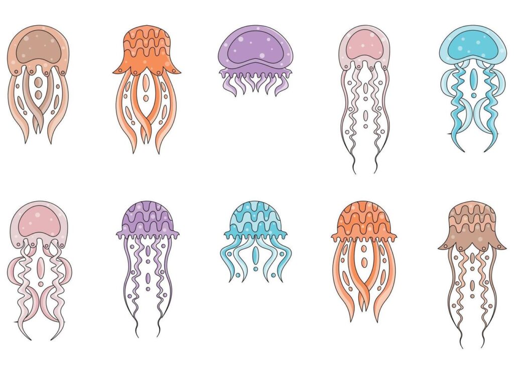 Jellyfish vector cartoon icon. Isolated cartoon set icon of jellyfish medusa. Vector illustration jellyfish isolated on white background Stock Free