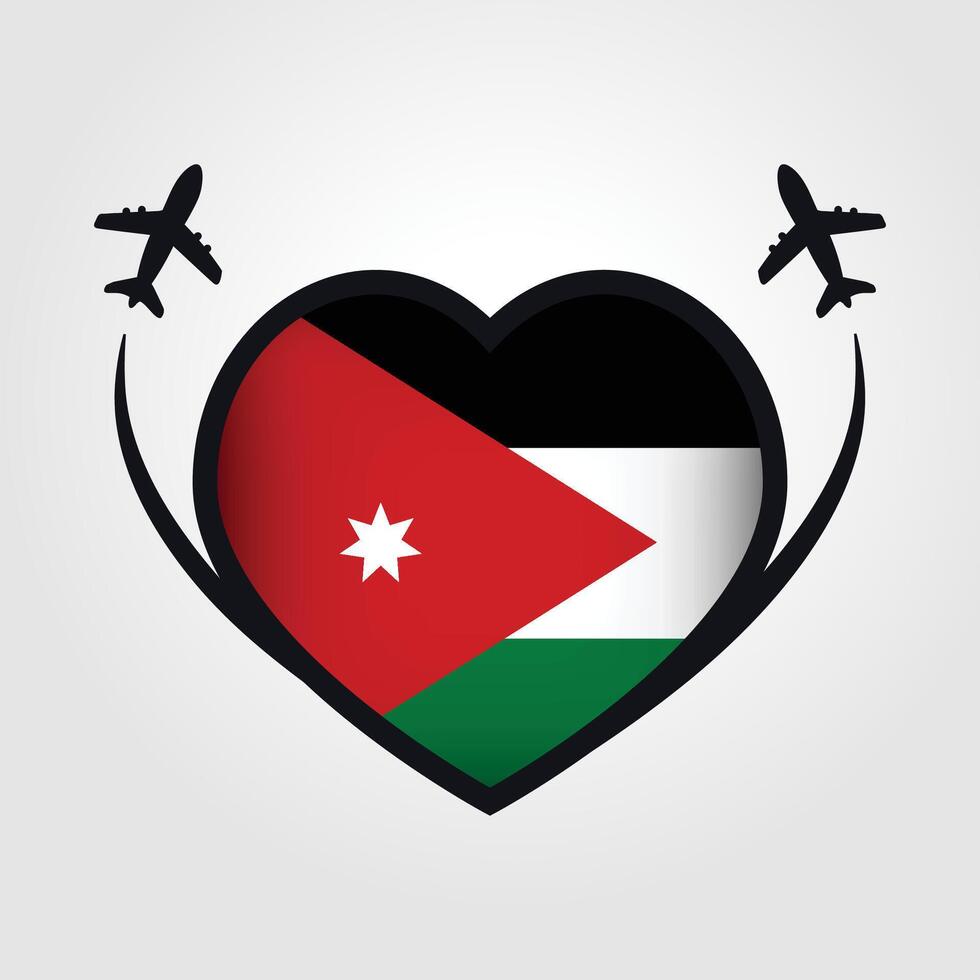 Jordan Travel Heart Flag With Airplane Icons Stock Free