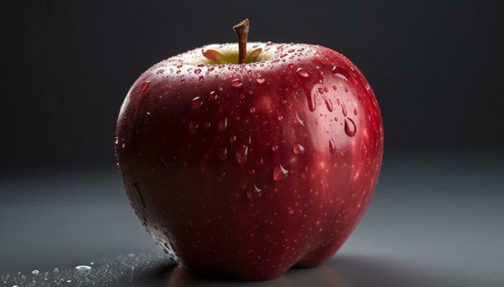 Juicy red apple reflects freshness of organic healthy lifestyle snack generated by AI Stock Free