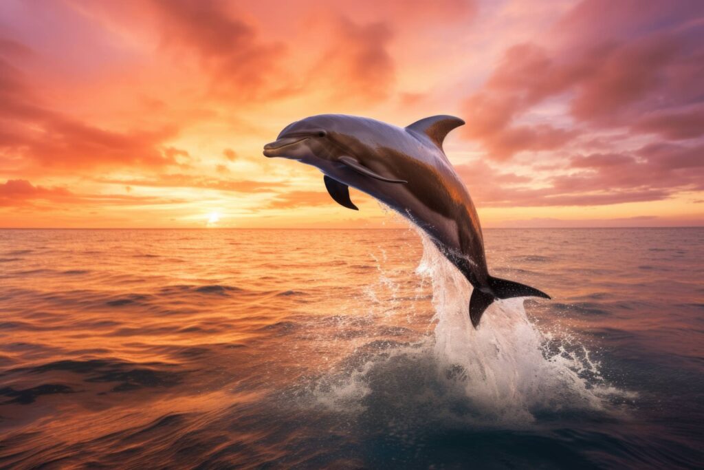 Jumping Dolphin in the Ocean Stock Free