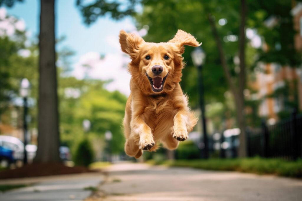 Jumping Happy Dog Golden Retriever Stock Free