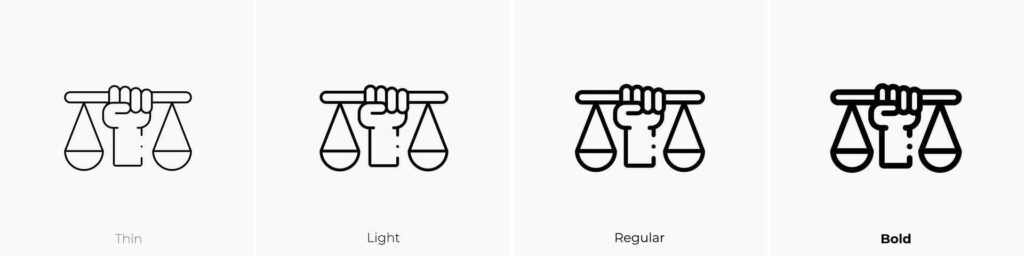 justice icon. Thin, Light, Regular And Bold style design isolated on white background Stock Free